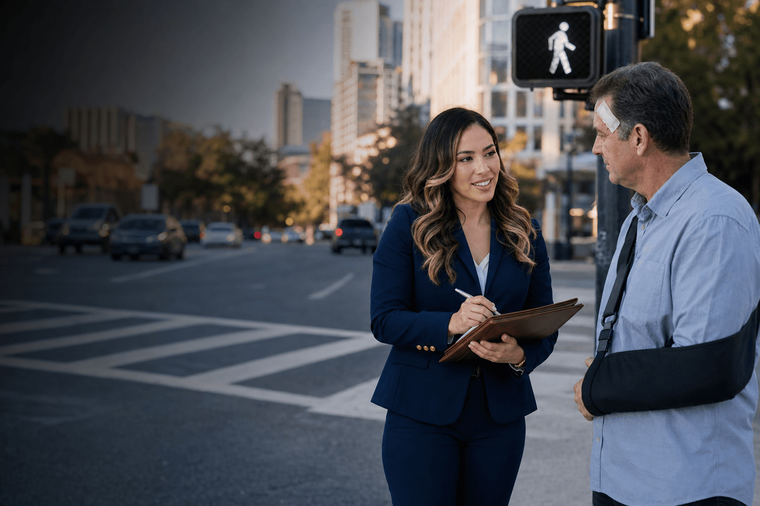 Orlando pedestrian accident lawyer consulting with injured client